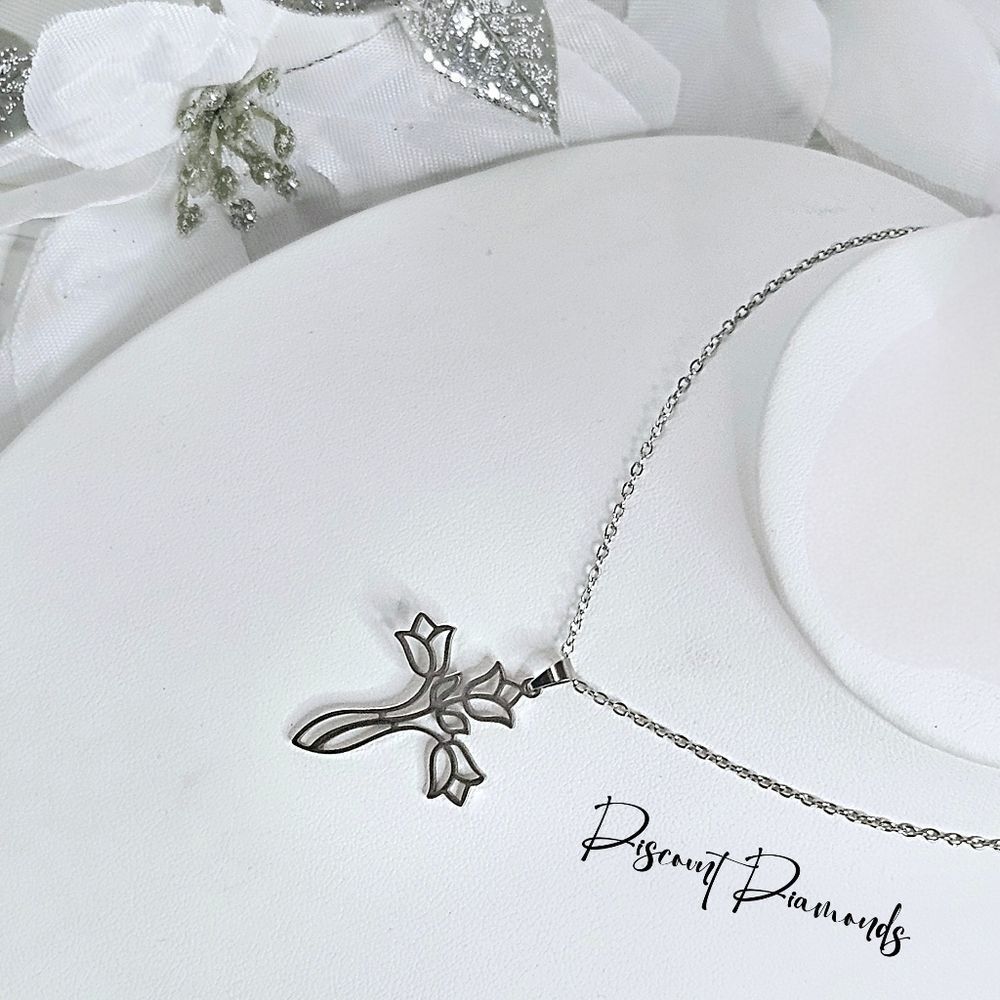 Choker Necklace 18K  White Gold Cross Titanium on 925 Sterling Silver